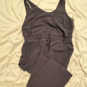 Black Sleeveless Jumpsuit, Size XL, Tie Waist, Pockets, tapered leg style